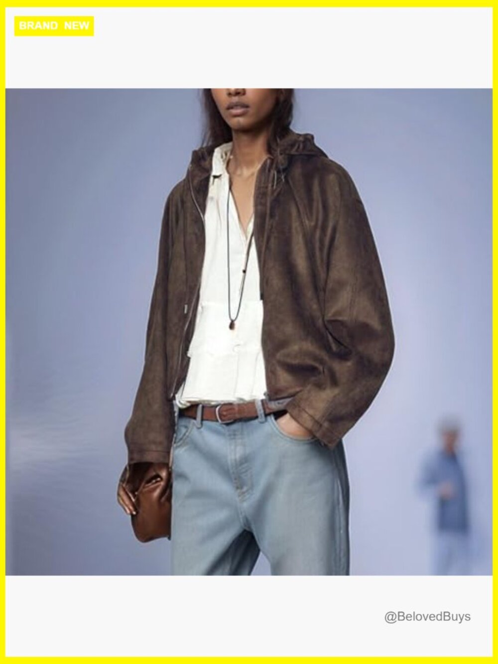 Women's Faux Suede Drawstring Hooded Bomber Jacket - Picture 2 of 7